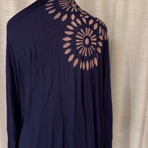 T Party Womens L Navy Pink  Tie Dye Cardigan Top Boho Chic Hippie Flowy